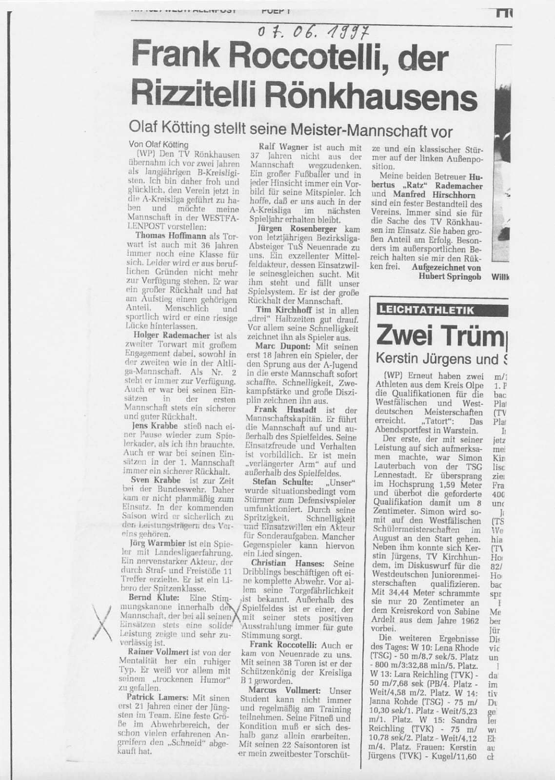 Zeitungsartikel Aufstieg 96 97